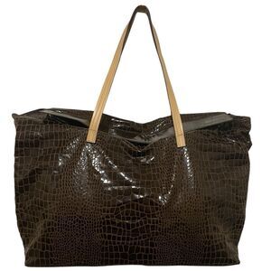 LOGO By Lori Goldstein Oversized Snakeskin Print Tote Dark Brown